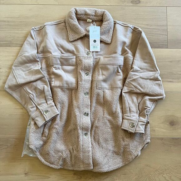 NWT Goumi Kids Harvest Sherpa Farm Jacket SZ L / XL Womens Tan Shacket Oversized - Picture 1 of 3
